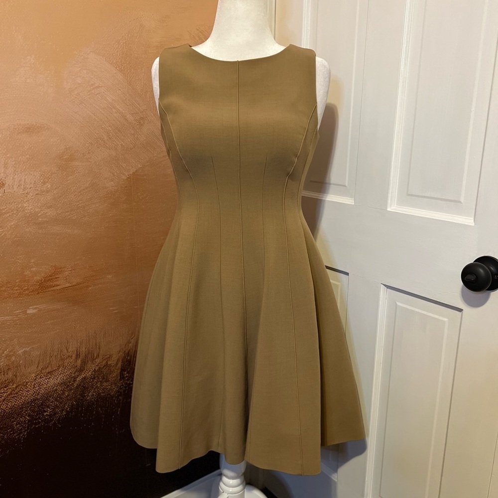 #158 THEORY DOUBLE-FACED POLISHED DRESS IN GRAHAM CAMEL BROWN DRESS SIZE 8